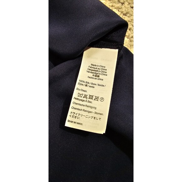 RARE 100% silk J.Crew Classic Fit Button Up Shirt Womens 18 Navy Blue White Trim - Picture 10 of 15